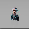 Magical Creature Character With White Blue Hair Ornate Blue Clothing And Glowing Green Purple Orbs