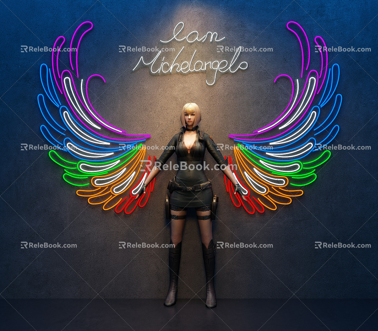 Modern game character Angel Wings 3d model