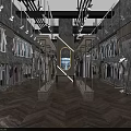 Stylish Clothing Store Interior With Hanging Dresses Display Racks Lights And Chevron Flooring
