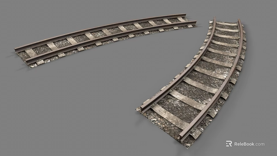 Curved Railway Tracks With Wooden Sleepers And Gravel Ballast Construction Details 3d model 