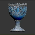 Elegant Blue Decorative Cup With Carved Tree Branches And Ruffled Rim