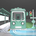 Bus Stop Scene With Green Route 4 Bus Traffic Light And 40 Speed Limit Sign
