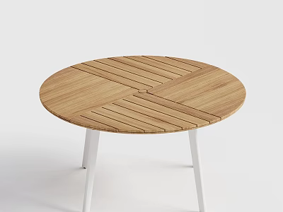 Modern Round Dining Table With Wooden Striped Top And White Legs 3d model