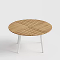 Modern Round Dining Table With Wooden Striped Top And White Legs