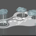 Garden Ornament Featuring Cloud Shaped Structures Dripping Water Circular Path And White Stepping Stones 3d model