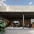 Modern Garden Landscape With Open Design Stone Wall And Lush Leafy Plants