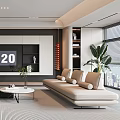 Modern Living Room Interior With TV Wall Sofa Coffee Table And Potted Plant
