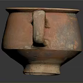 Hand Carved Ceramic Vessel With Two Handles Rustic Red Brown Finish 3d model