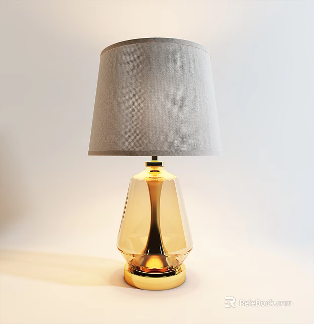 Elegant Modern Table Lamp With Gray Lampshade And Gold Glass Base 3d model 
