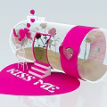 Pink Bottle Decorative Scene With KISS ME Text Hearts Ladder And Flowers