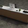 Modern Reception Desk Design With Computer Monitor Printer Small Plants Drawers And Chair