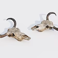 Two Bull Skulls With Curved Horns Isolated On White Background