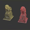 Traditional Stone Lion Statues With Classical Pedestal And Detailed Carving Work