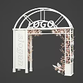 Elegant White Archway with LOGO Slogan and Pink Floral Decorations