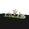 Modern Pink Leaf Shaped Art Installation In Grass With Sculptures 3d model