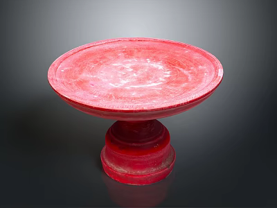 Red Round Pedestal Furniture With Glossy Surface And Elegant Tiered Base 3d model