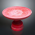 Red Round Pedestal Furniture With Glossy Surface And Elegant Tiered Base