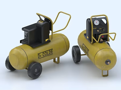 Portable Yellow Industrial Air Compressors With Wheels Gauges And Control Panels 3d model