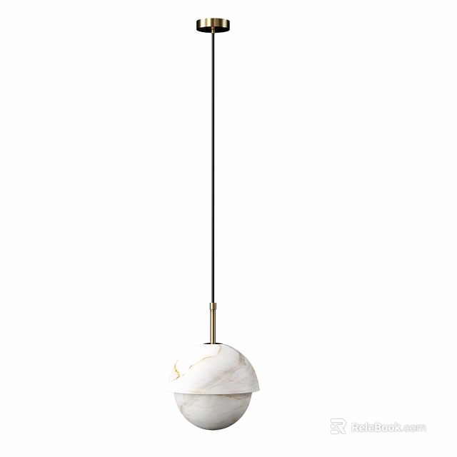 Modern Minimalist Interior Pendant Light With White Marble Shade And Metal Frame 3d model 