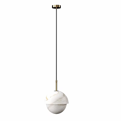 Modern Minimalist Interior Pendant Light With White Marble Shade And Metal Frame 3d model