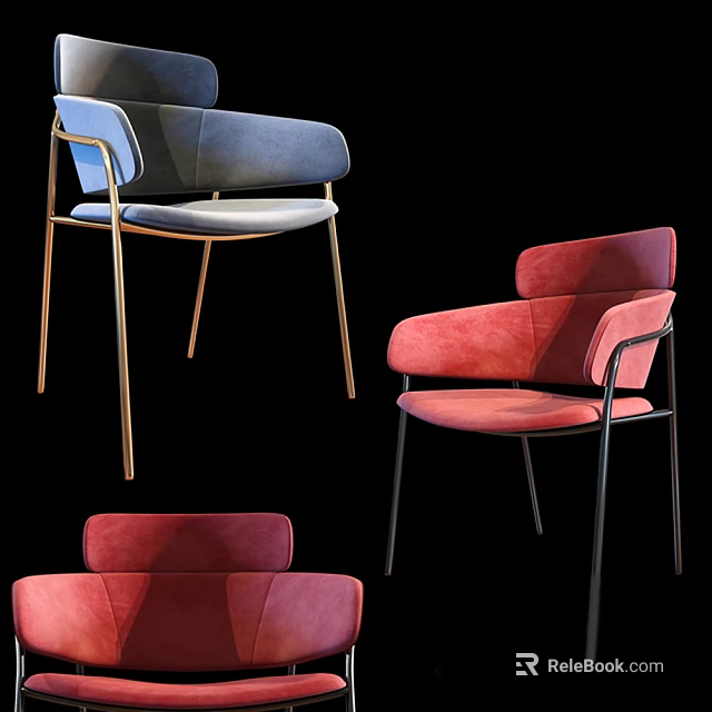 Modern Accent Chairs in Gray and Red with Metal Legs and Comfortable Design 3d model 
