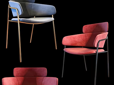 Modern Accent Chairs in Gray and Red with Metal Legs and Comfortable Design 3d model
