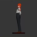 3D Character Model with Red Hair White Shirt Dark Pants Checkerboard Base Red Edge