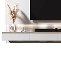 Modern TV Wall Design With Slatted Panel Cabinet And Soundbar 3d model