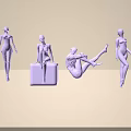 Purple Human Figures In Various Poses Standing Sitting And Lying On Light Background
