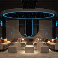 Modern KTV Interior Design With Starry Ceiling Blue Neon Lights And Comfortable Sofas Coffee Tables 3d model