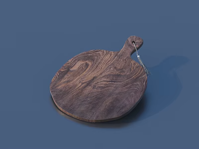 Round Wooden Cutting Board With Natural Wood Grain Handle And Hanging Rope 3d model