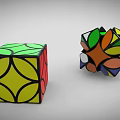 Multicolored And White Puzzle Cubes With Geometric Patterns And Colorful Sections