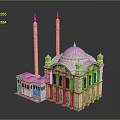 Historic Mosque Architecture with Twin Minarets Dome and Ornate Facade 3d model