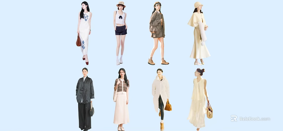 Multiple People in Different Stylish Outfits With Accessories and Fashionable Apparel 3d model 
