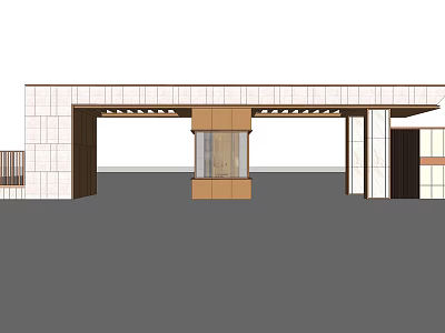 Modern Entrance Gate Design With Stone Walls Glass Door And Columns 3d model