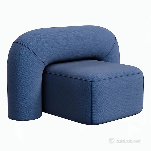 Blue Modern Single Sofa With Curved Backrest And Square Upholstered Seat 3d model 
