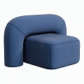 Blue Modern Single Sofa With Curved Backrest And Square Upholstered Seat