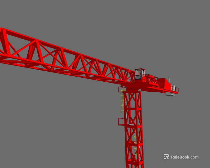 Industrial Equipment Red Tower Crane With Lattice Boom And Operator Cabin 3d model 