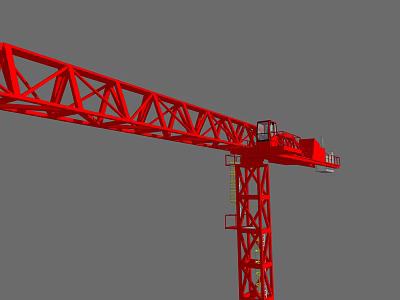 Industrial Equipment Red Tower Crane With Lattice Boom And Operator Cabin 3d model