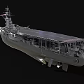 Detailed 3D Model Of Gray Aircraft Carrier Warship Featuring Large Deck And Island Structure