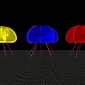 Colorful Modern Lamps With Neon Glow And Slim Stands On Dark Background