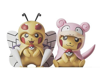 Adorable Stuffed Dolls With Yellow Butterfly Wings And Pink Ear Design Details 3d model