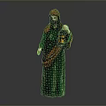 Standing Decorative Figurine In Green Robe With Red Cloak Holding Lantern