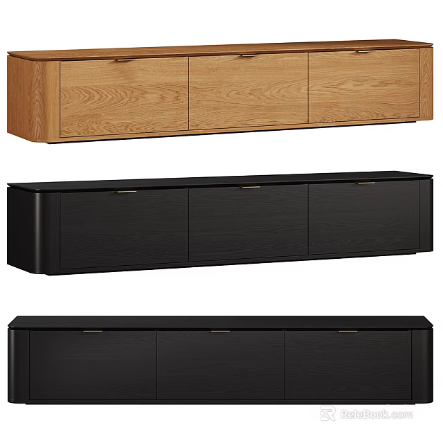 Modern TV Stand With Wooden And Black Finish Sleek Design And Storage Cabinets 3d model 