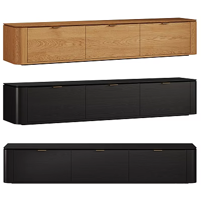 Modern TV Stand With Wooden And Black Finish Sleek Design And Storage Cabinets 3d model