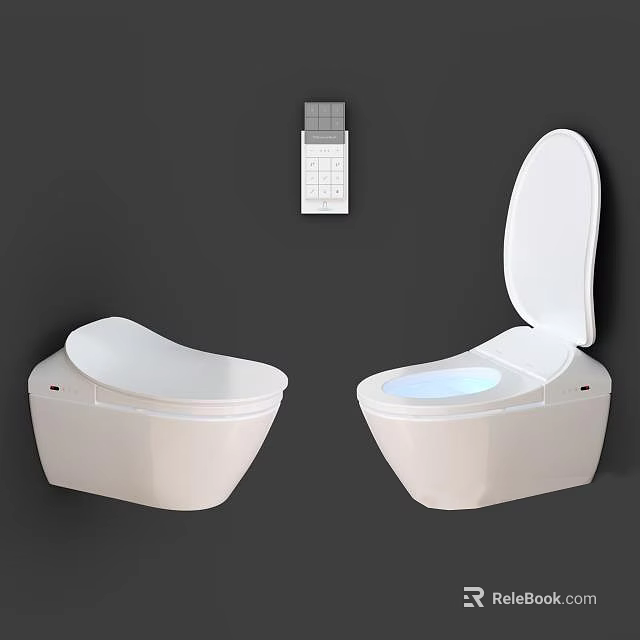 Modern White Toilets With Closed And Open Lids And Remote Control Design 3d model
