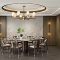 Elegant Private Dining Room With Round Table Brass Chandelier Landscape Wall Art And Luxury Chairs