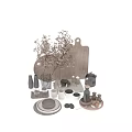 Wooden Tableware Set With Gray Vase Silver Kettle Bowl Cinnamon Sticks And Eggs