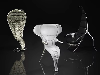 Stylish Modern Single Chair With Sculptural Metal Frame And Leather Upholstery 3d model