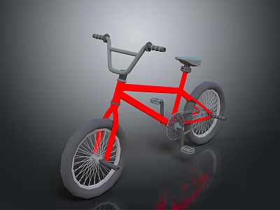 Red BMX Bicycle With Black Handlebar Thick Tires And Silver Spokes 3d model